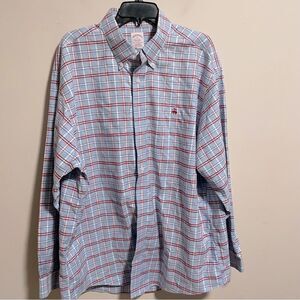 Brooks Brothers Golden Plaid Blue Long Sleeve Button Down Shirt Non Iron Size XL